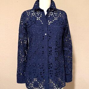 Navy Blue button down lace shirt with matiching silk cami